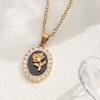 Black Retro Court Rose Pendant Necklace with Cubic Zirconia and Gold-Plated Women's Chain