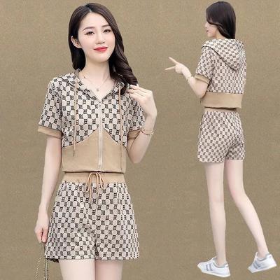 Casual Suit Women's Summer Fashion Sports Sweatshirt High Waist Shorts Slimming Two-piece Set