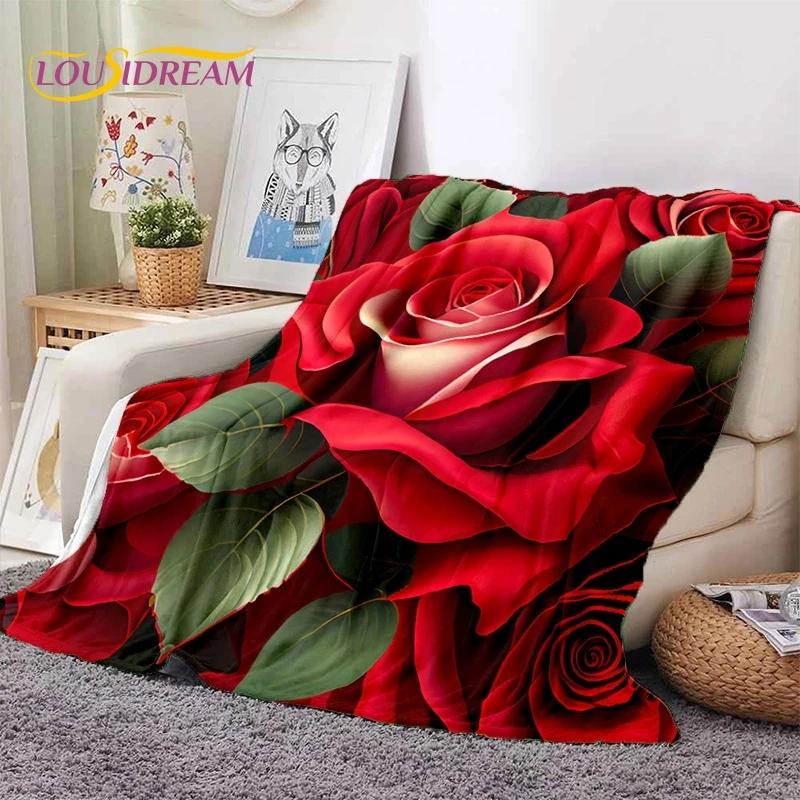 3D Rosenblumen Nordisch Romantische Weiche Decken, Warmhaltende Überwurfdecke Bequeme Decke für Picknick Betten Sofa Zuhause Schlafzimmer Geschenk