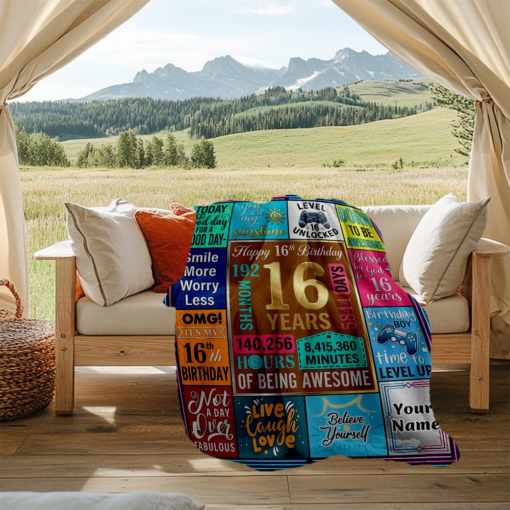 Happy 16Th Birthday Personalized Outdoor Blanket Personalized Name Warmthful Decor Suitable For Picnics Outdoor Travel And Camping Sofa Office Four