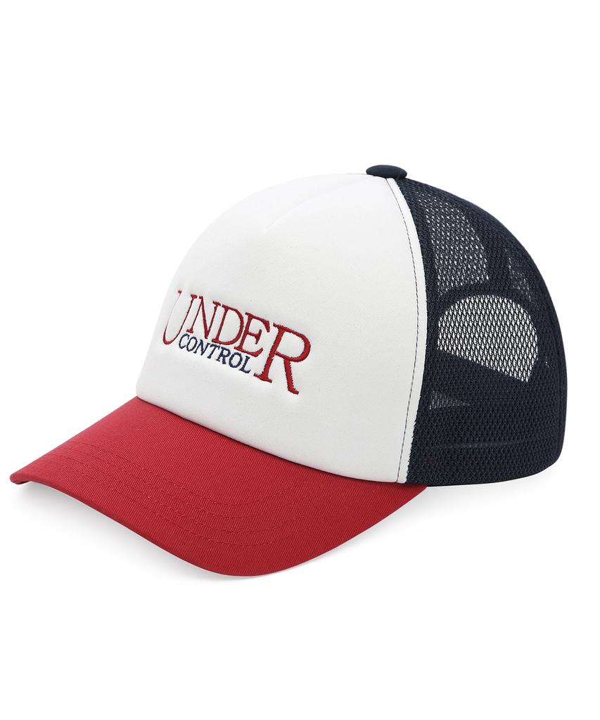 Eondeokeonteulol Summer Mesh Sunblock Logo Color Block Ball Cap Unisex Baseball Cap Signature / Mesh Trucker B B / Navy Red