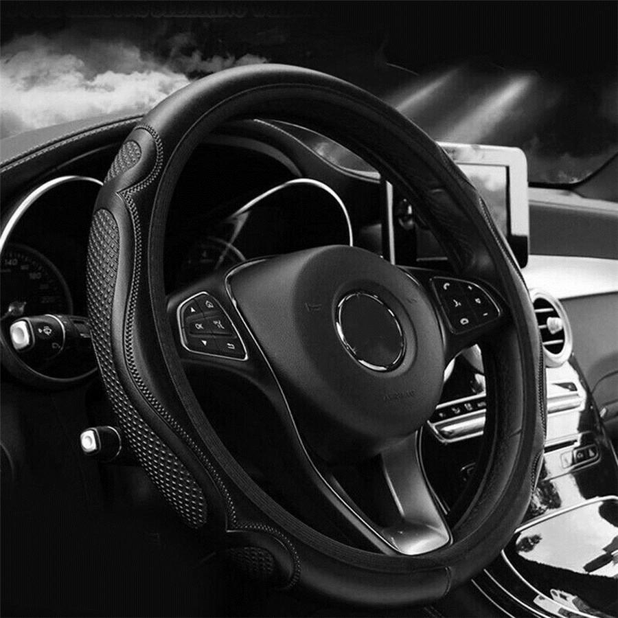 Black Car Steering Wheel Cover Leather Breathable Anti-slip Car Accessories