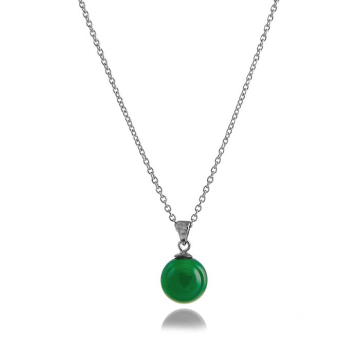 Collier Luxenter En Argent 925 Avec Agate Verte Naturelle Finition Ene Rhodium - Geel