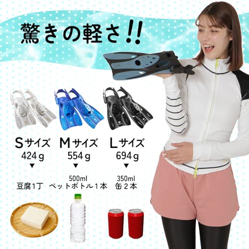 Amazon.co.jp Exclusive REEF TOURER Lightweight and Compact Snorkeling Fins with Adjustable Straps, Fits Over Water Shoes, White, Small (RF0106P)