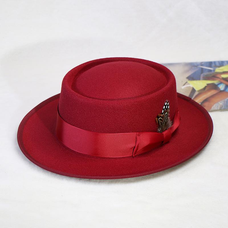 2023 Sombrero Fedora de Lana Sintética para Hombre Mujer Ala Ancha Accesorios de Lazo Pluma Otoño Invierno Caballero Sombrero Panamá Jazz