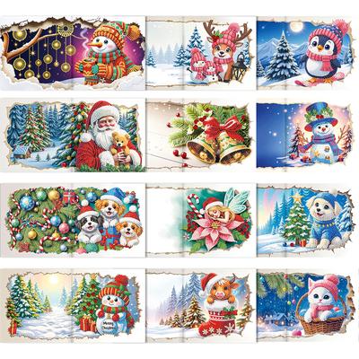 12pcs DIY Xmas Theme Diamond Painting Greeting Card Set Diamond Art Greeting Cards for Birthdays Thanksgiving & Special Occasion