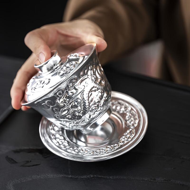 Feiyue Coiled Dragon Silver-Gilt Ceramic Gaiwan Tea Set (3-Piece)