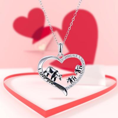 Panda Mother with Child Real Zircon Heart Pendant In Sterling Silver Mothers Day GIft