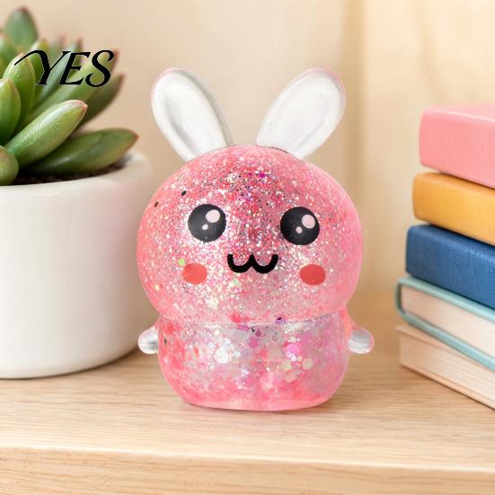 Rabbit Stress Toy 2Pcs Glitter Relief Toy, Stretchy Clear Bunny Squeeze TPR Ball Animal Shape Fidget Party Favors for Kids Adults Lightweight Reducer