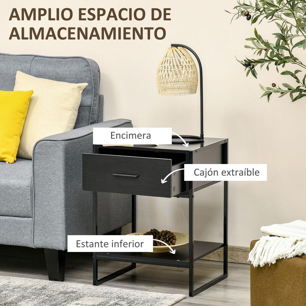Nightstand Side Table With 1 Drawer And Storage Shelf For Bedroom Living Room Office 45x40x60 Cm Black