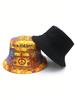 Casual Summer 'Peace Love' Print Vacation Bucket Hat, Unisex Boho Style Reversible Sun Protection Bucket Hat
