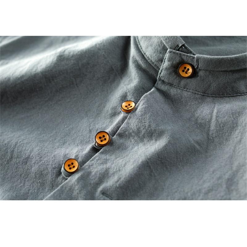 Spring Men's Casual Linen Shirt Retro Chinese Style Thin Stand-up Collar Slim Cotton And Linen Shirt