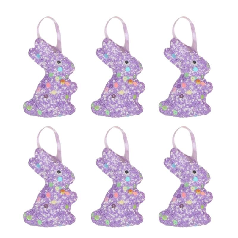 6er-Pack Oster-Themen-Schaumstoff-Hasen zum Aufhängen Funkelnde Pailletten Hasen-Ornament Festival Feiertagsdekoration für Zuhause