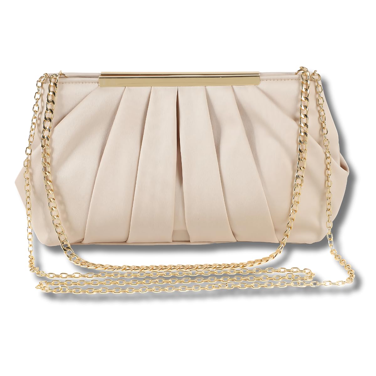 

[monomark] Wedding Bag, Clutch Bag, Party Bag, Luxurious Formal Bag, 3-Way, with Two Chains (Champagne Gold)