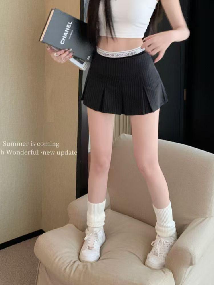 Slimming High-Waist Pleated A-Line Skirt, Striped Spliced Design, Women's Summer Mini Bodycon Skirt, Hot Season Style.