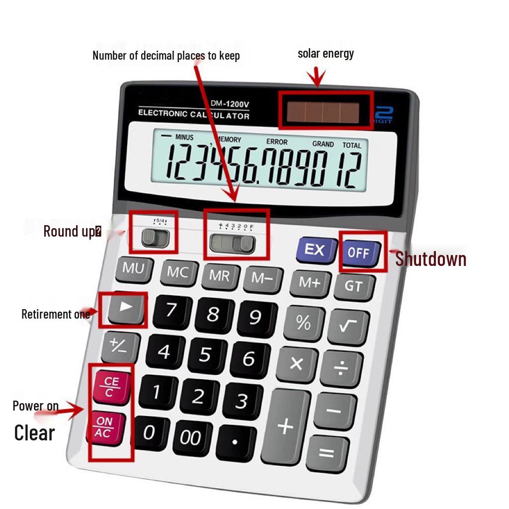 Solar-Powered 12-Digit Desktop Financial Calculator