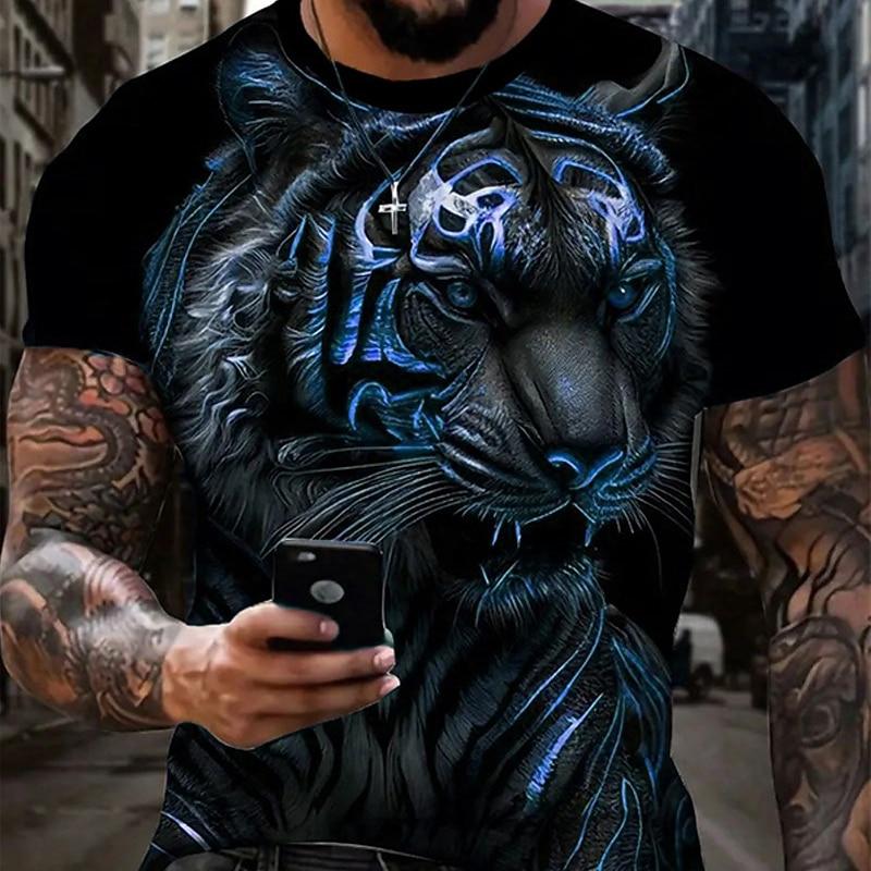 Men's Graphic Animal Tiger T Shirt Short Sleeve T shirt 3D Print Crew Neck Shirt Daily Designer Retro Vintage