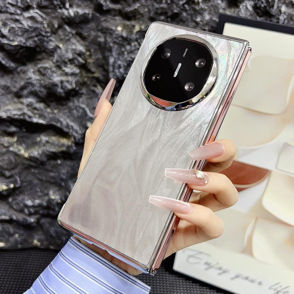 Colorful Galvanized Silver Border Aurora Feather Yarn Phone Case For Huawei Mate X6 huawei mate x5 x3 Camera protect Cover