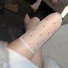 1D Oil Shiny Stretchy Nylon Thigh High Stockings Black Dots Cute Lolita Medias Women Sexy Ultrathin Transparent Lingerie
