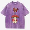 Dancing Mushroom Skeleton Fairy Print Washed T-Shirt Women Summer Casual T Shirts Cotton Streetwear Loose Clothes
