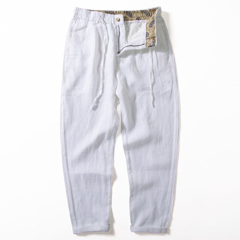 Linen Pants for Men, Summer Thin Style, Moisture-Wicking and Breathable, Casual Pants, 2025 New Japanese Style Trendy Men s Long Pants White L