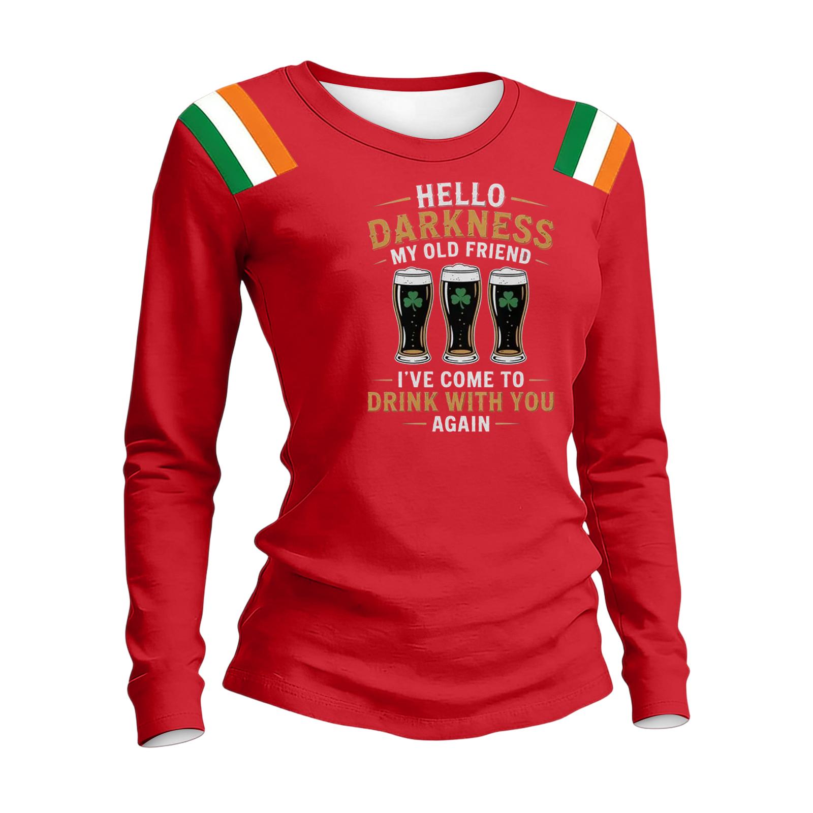 

Women s Fashion Casual Printed Round Neck Long Sleeve Pullover Top XXL червоний