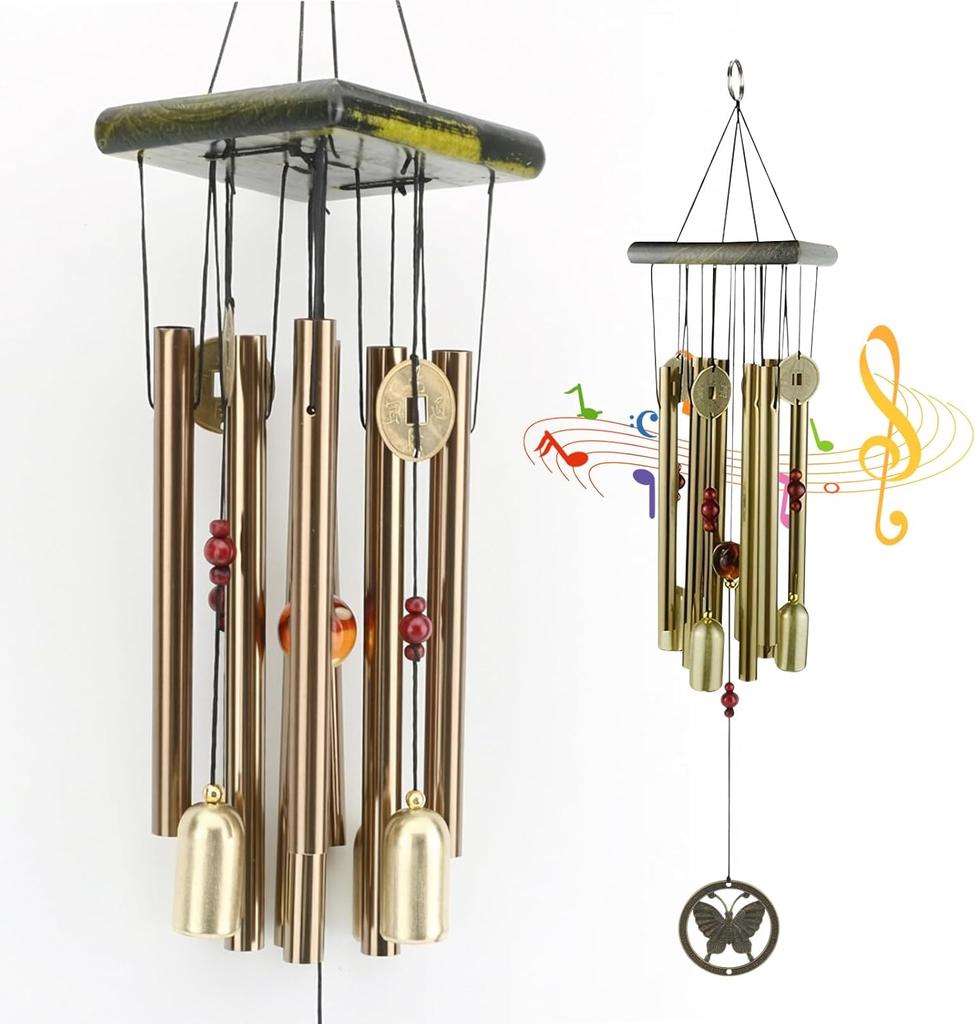 Vintage Butterfly Wind Chime for Outdoor Decor - Handcrafted Aluminum Tube Chimes with Retro Design for Garden, Patio, Balcony