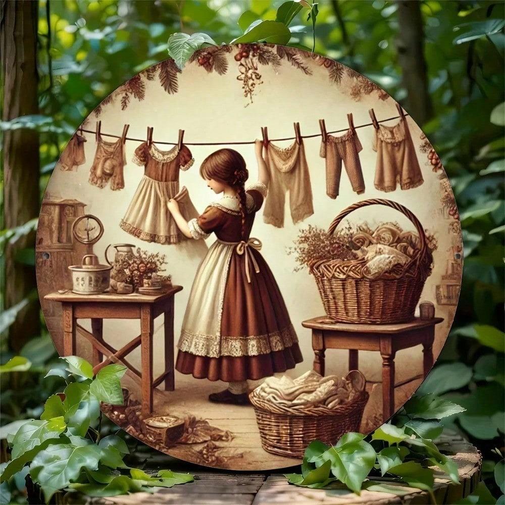 Vintage 20x20cm Rustproof Metal Tin Sign for Laundry Room, Home Bar, Cafe, Garage, Farmhouse Decor