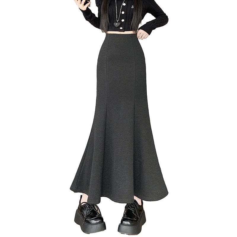 High Waist Woolen Fishtail Skirt - Autumn/Winter 2026, Slimming A-Line Long Skirt for Women.
