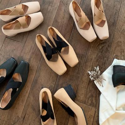 Repérez le deuxième cheveu ! Chaussures simples pour femmes, chaussures de ballet Mary Jane à talon épais à brides croisées en cuir de cheval à nez de cochon, nouvelles, polyvalentes et tendance
