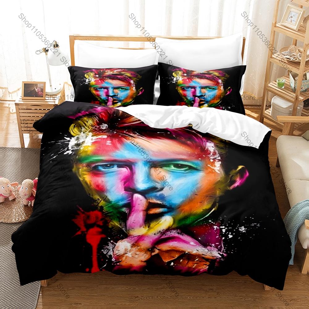 Estetické Retro D-David Bowie Grafické Povlečení Sada Povlak na Peřinu Se 2 Povlaky na Polštáře Dekorace do Rockové Ložnice pro Dospělé