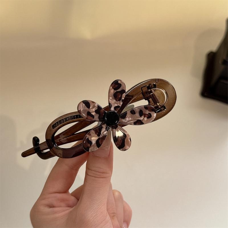 Elegant Leopard Print Acrylic Twist Hair Clip Secure NonSlip Hair Grip For Women Girl Daily Hair Styling Accessories