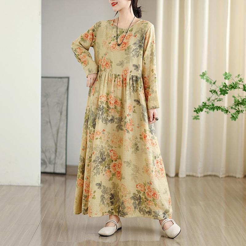 

Сукня бавовняна вінтажна квіткова великого розміру з довгим рукавом, новинка, для жінок, повсякденна вільна весняно-літньо-осіння сукня XL