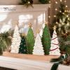 Christmas Window Display Accents 6Pcs Wooden Tree Tabletop Decor Set, Rustic Star Topped Handcrafted Xmas Gifts for Friends Mini Figurines, Farmhouse