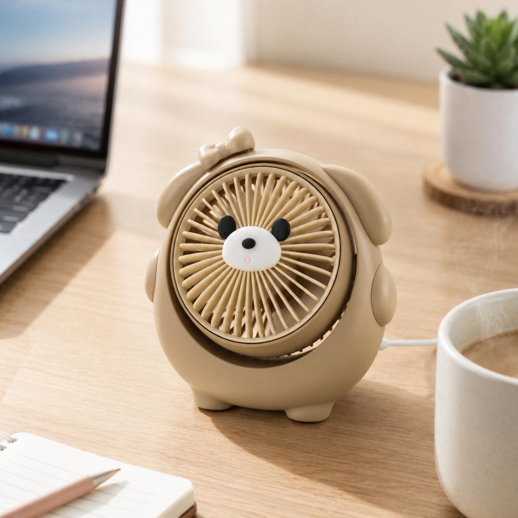 USB Rechargeable Desk Fan with Puppy Design for Home and Use