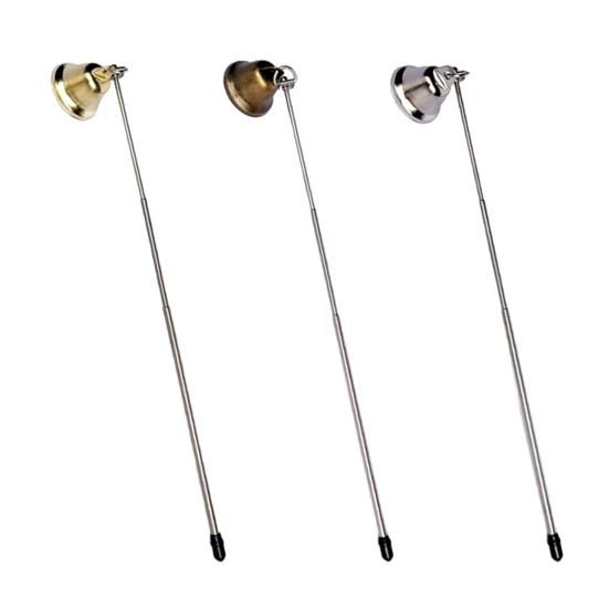 Zvonkový zhášeč svíček s teleskopickou rukojetí, otočný kovový zhášeč plamene knotu čajové svíčky, zhášedlo svíček, nástroje se zátkou