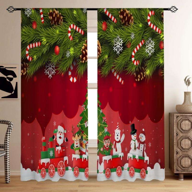 

Новые рождественские новогодние шторы в клетку с рисунком лося, красного и зеленого цвета, снеговика, колокольчика, сосны, тонкие, Drpae для спальни, гостиной, жалюзи, популярные W55 X H120cm X 2&Grommet Top