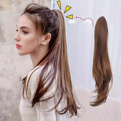 Peruca Rabo de cavalo ligeiramente virado para cima estilo de tira rabo de cavalo sintético resistente ao calor peruca feminina adequada para todas as mulheres