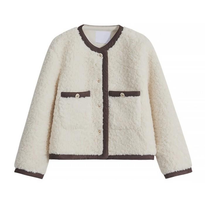 Lamb Wool Short Jacket Women Autumn Winter Thick Premium Elegant Shearling Plush Top