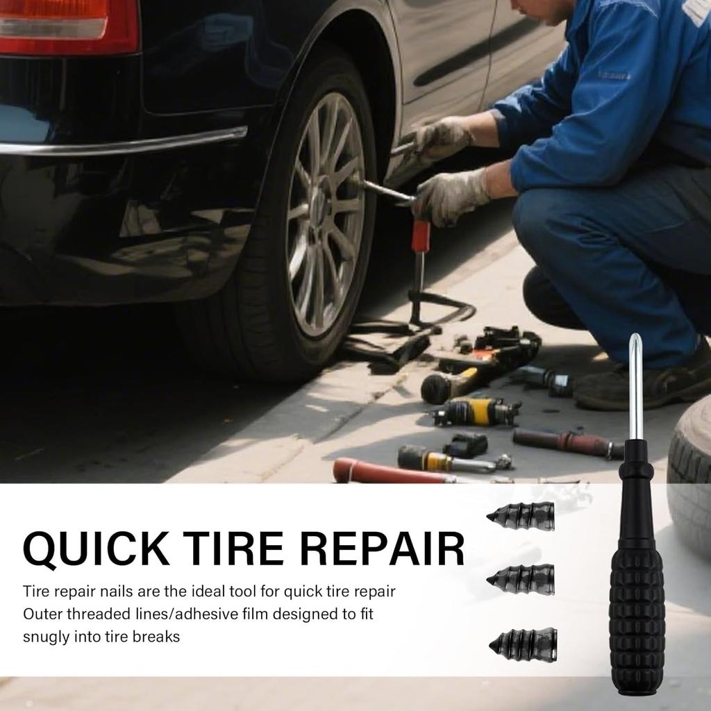 100PCS Tire Screw Plug Repair Kit,Self-Service Tire Repair Kit Includes 3 Sizes Of Screw In Tires Plugs & Screwdriver For Quick Repairs,Professional
