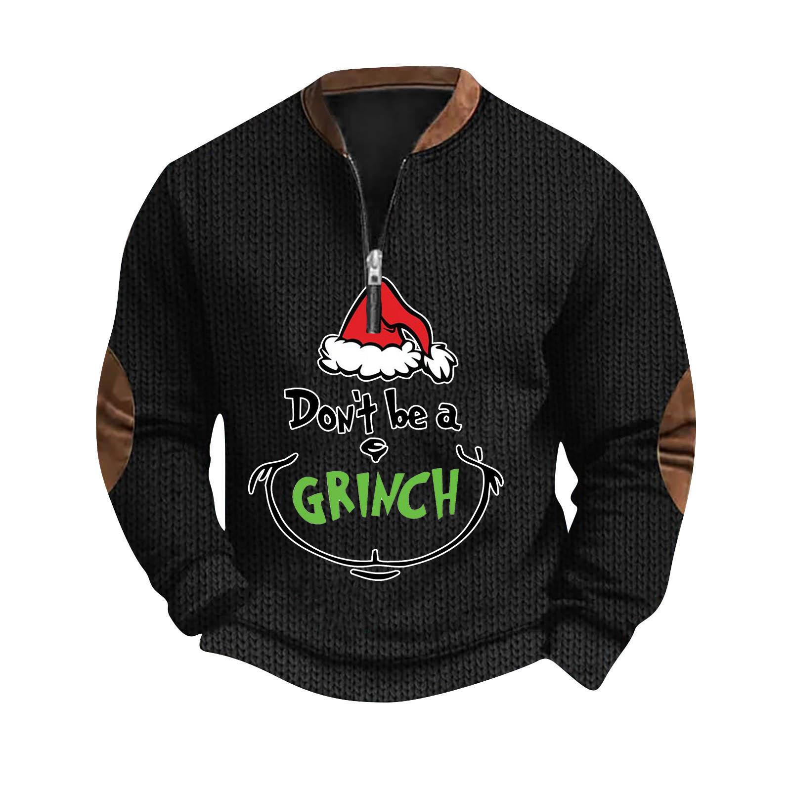 

Mens Christmas Sweater Zip Up Sweatshirts Vintage Knit Graphic Sweatshirt Xmas Stand Collar Pullover L чёрный