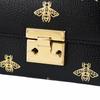 Gucci Padlock Metal Lock Bee Print Short Folding Leather Wallet Wallet Women's Black