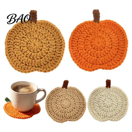 Durable Polyester Coasters Handmade Crochet Pumpkin Coasters, Soft Coffee Mats, Gift for Housewarming Autumn Themed Farmhouse Dining Accessories