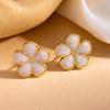 Hot Selling Enamel Drip Flower Stainless Steel Stud Earrings for Women - Holiday Style Titanium Steel Jewelry
