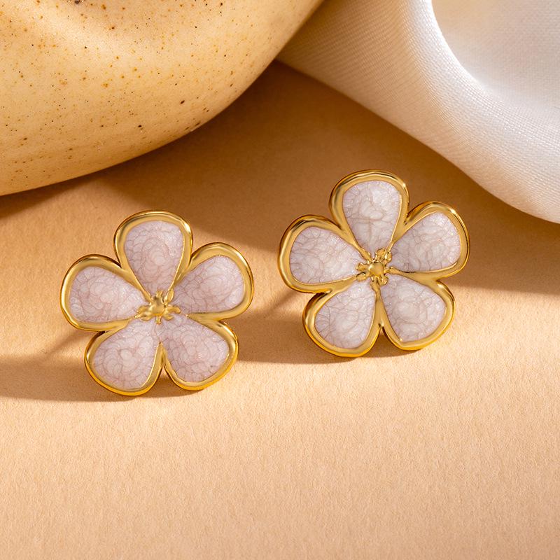 Hot Selling Enamel Drip Flower Stainless Steel Stud Earrings for Women - Holiday Style Titanium Steel Jewelry