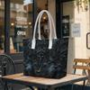 Gothic Raven Pattern Tote Bag Dark Elegant Shoulder Bag for Daily Use