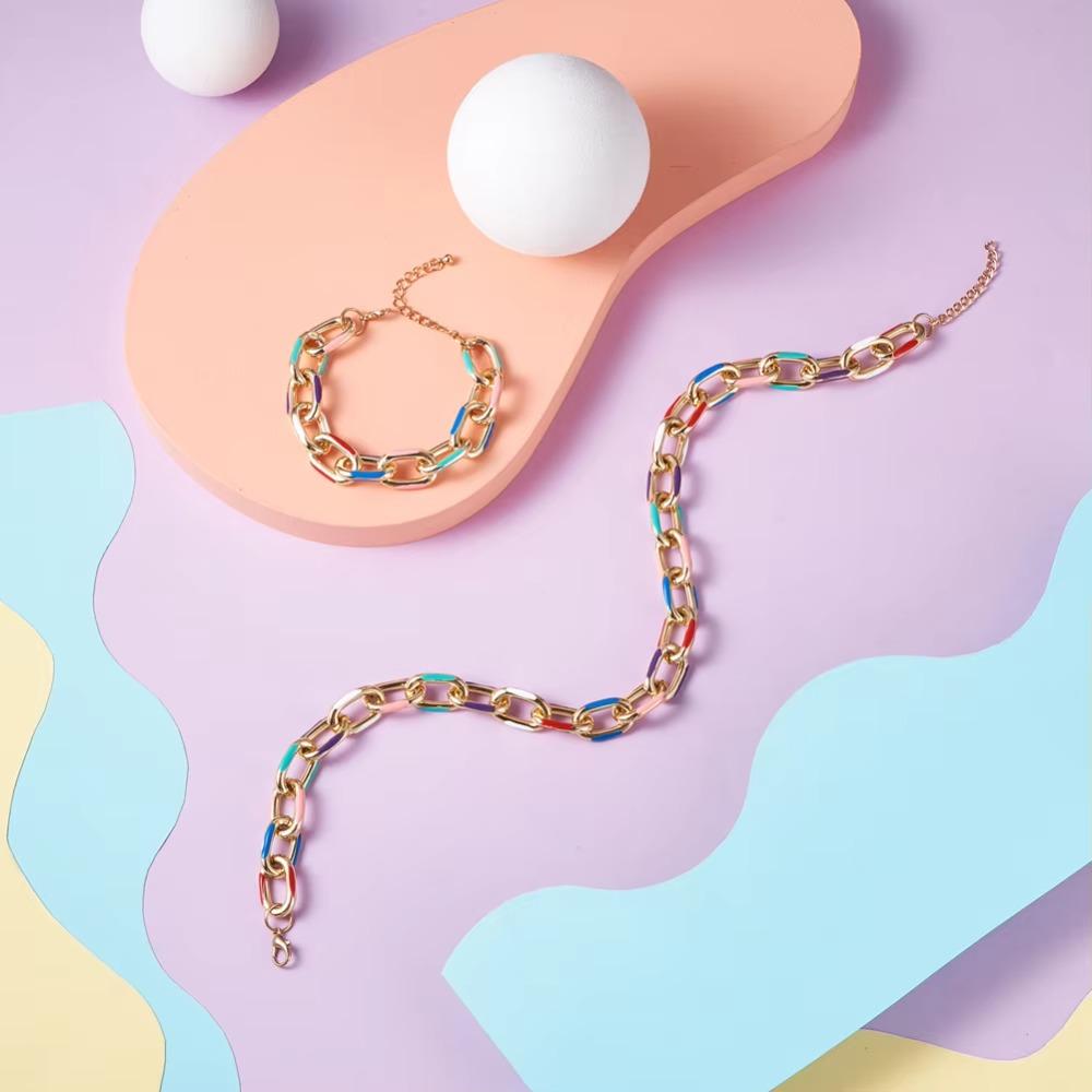 Double Weave Chain Design Steampunk Lock Choker Necklace Metal Chunky Chains Choker  Summer