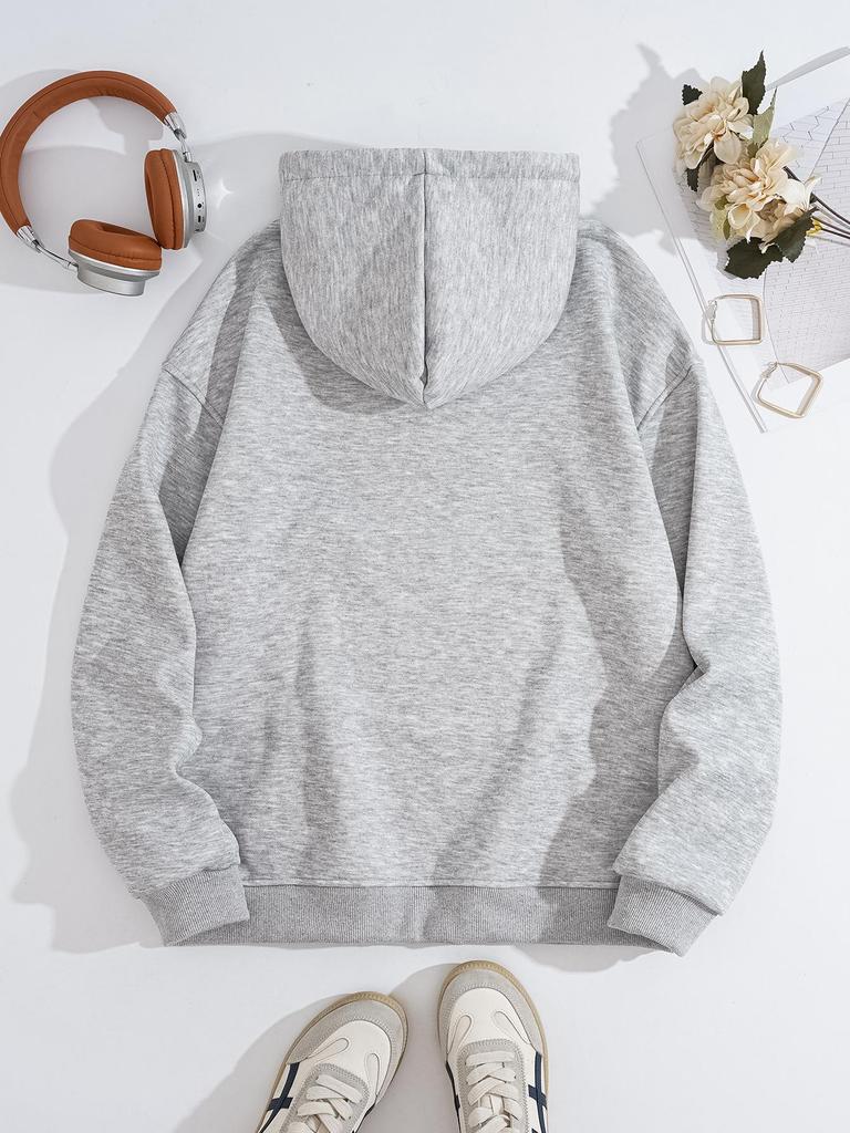 European/American Style Fleece-Lined Hoodie with New York Print and Kangaroo Pocket for Women - Autumn/Winter