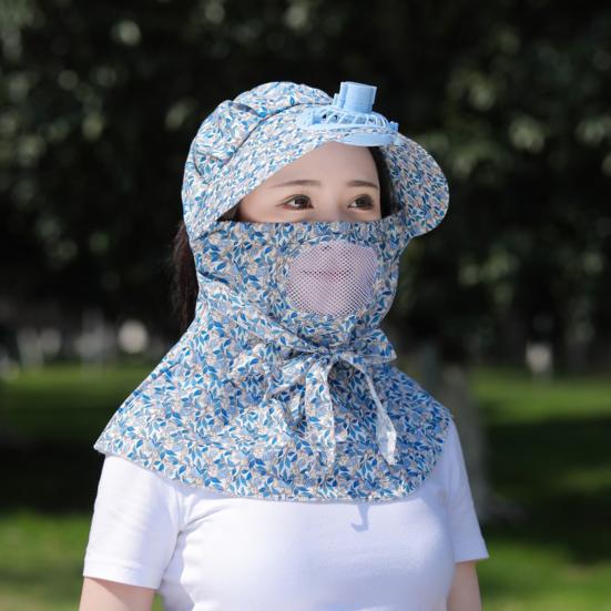Fan Sunhat Strong Wind Cooling Sunshade Wide Brim Hollow Out Mesh Sun Protection Decorative Neck Protection Outdoor Fan Cap Headwear