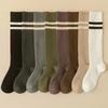Women Striped Cotton Long Socks Japanese JK Black White Knee High Stockings Long Tube Leg Solid Color Girls Students Warm Socks